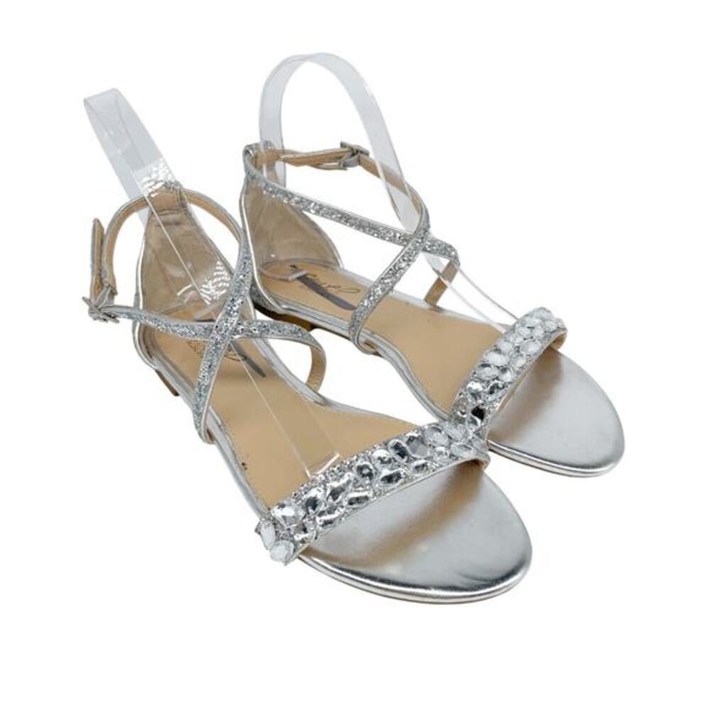 Jewel by Badgley Mischka Women's Silver Glitter Osome‎ Evening Sandals Size 6.5